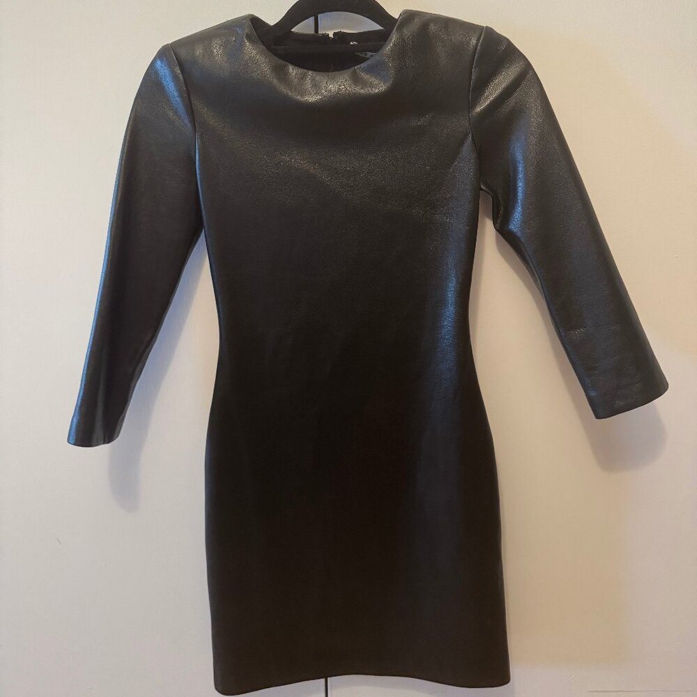 Alice + Olivia Vegan Leather Mini Dress w/ Shoulder Pads – Size XS